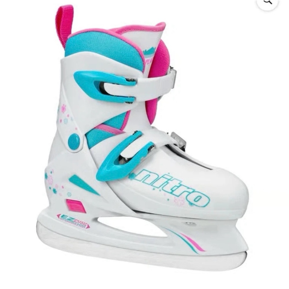 Lake Placid Nitro White & Teal Kids Adjustable Ice Skate Size 4-7